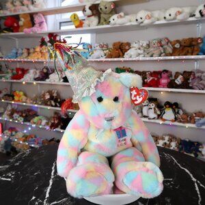 TY Beanie Buddy - Happy Birthday Bear | MWMT New‎ Mint Tags | Retired | Rare